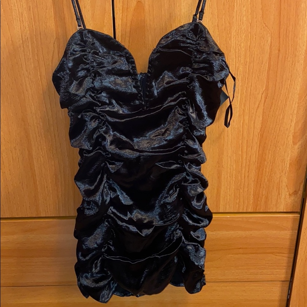 black satin mini dress